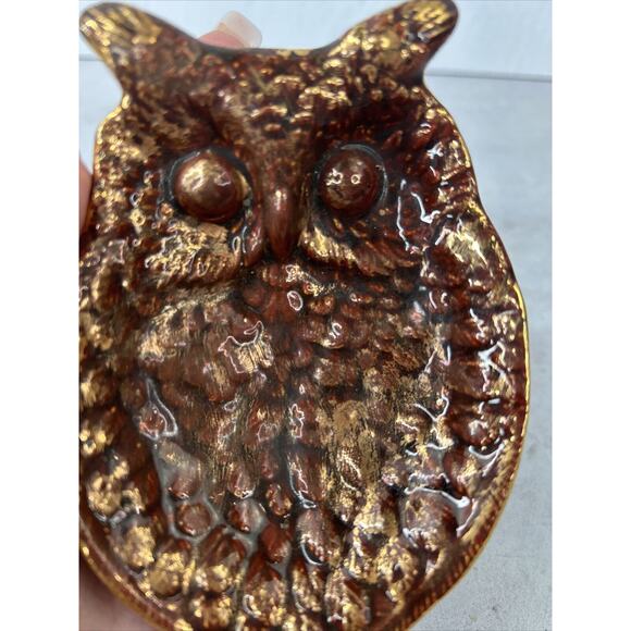 Vintage OWL Ceramic soap dish Reto1970’s style Dark Red And Gold - Picture 4 of 10